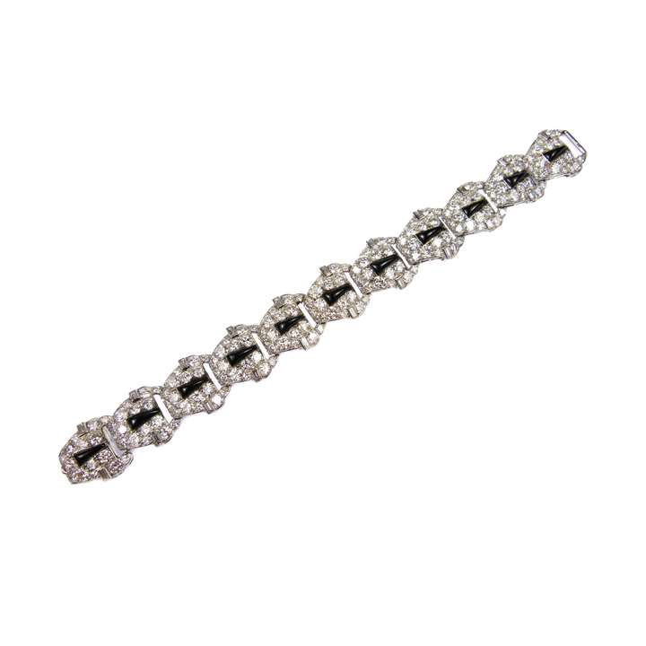 Diamond and onyx tapered panel link bracelet